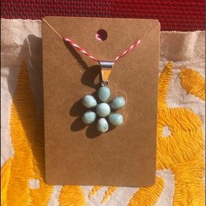 Natural Larimar & Silver Flower Pendant